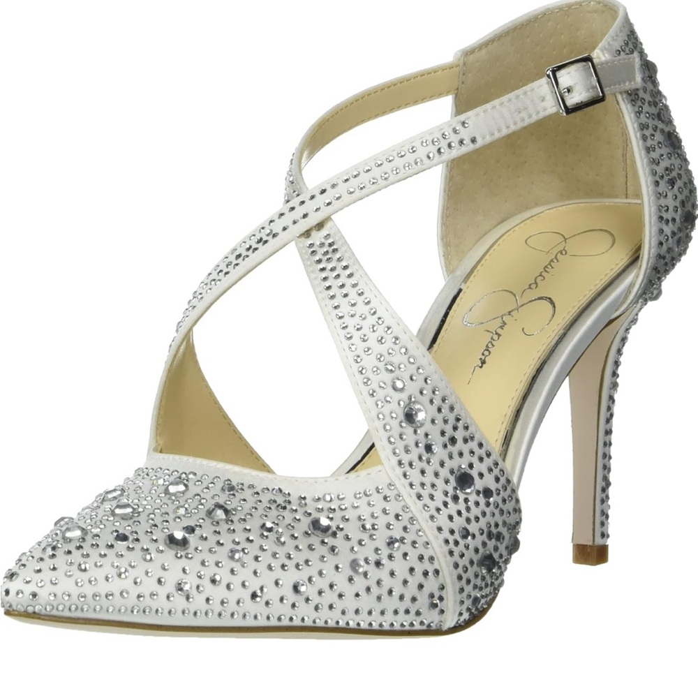 Jessica Simpson Happily Ever After Silver Rhinestone Stiletto Heels